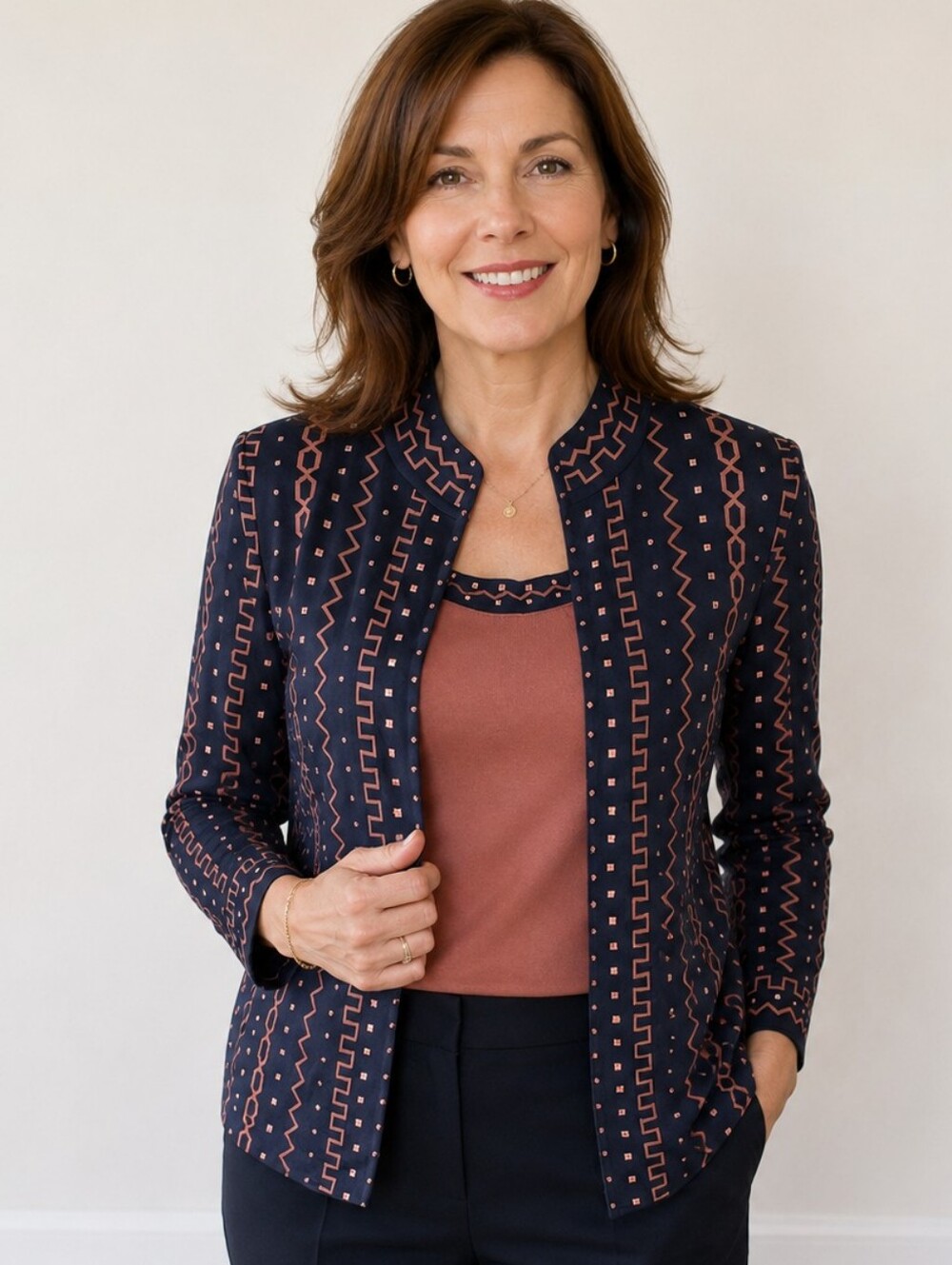 NWT Ming Wang Black And Brown With Metalic Accents 2 Pieces Cardigan Set. M.